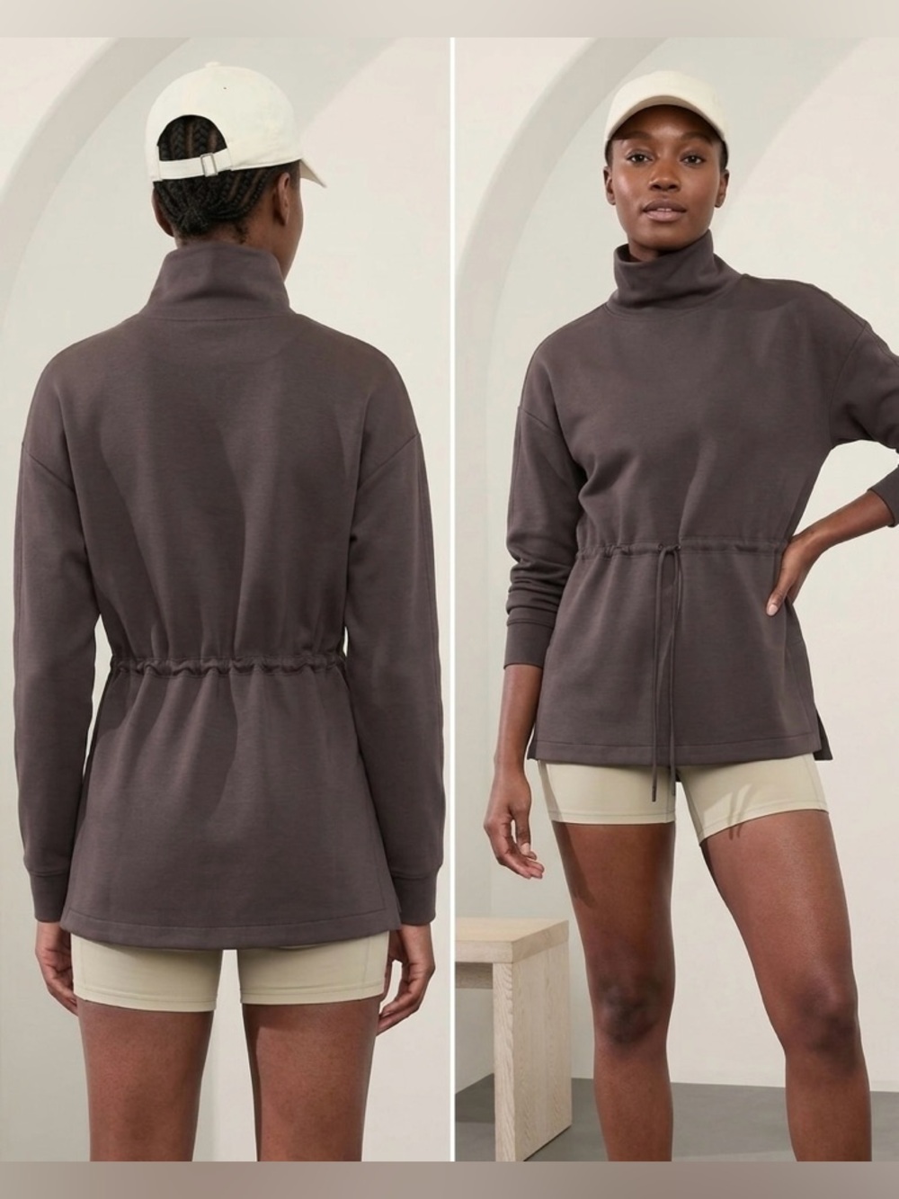 Athleta Allure Cinch Mock Neck Sweatshirt in Gray